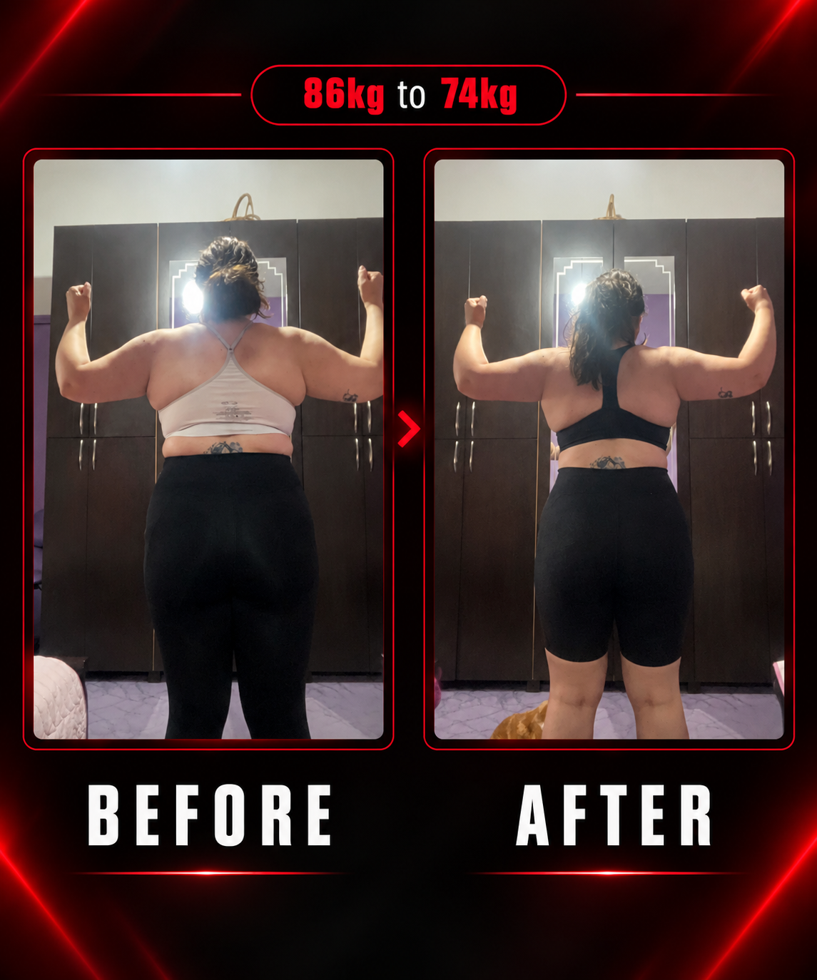 Transformation 02 — 86 kg to 74 kg before and after